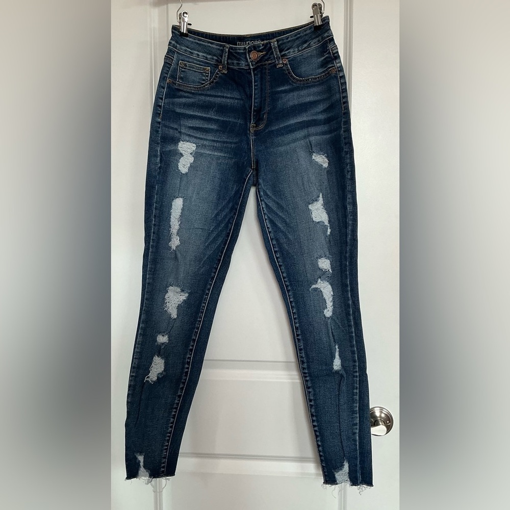 Maurices Dark Blue Distressed Skinny Jeans